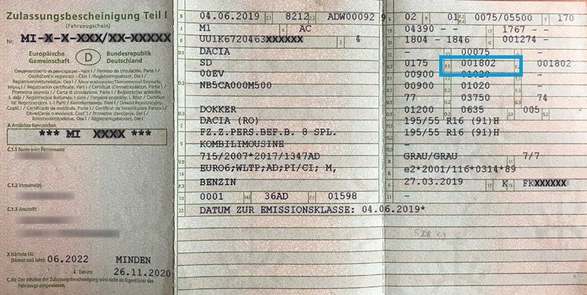 Beispiel Fahrzeugschein 1